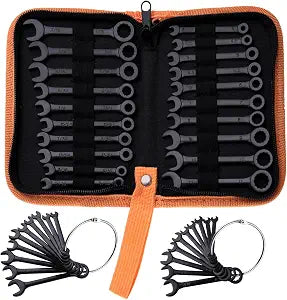 Mini Wrench Set Metric and SAE 20 PCS, 4-11mm & 5/32"-7/16", Black