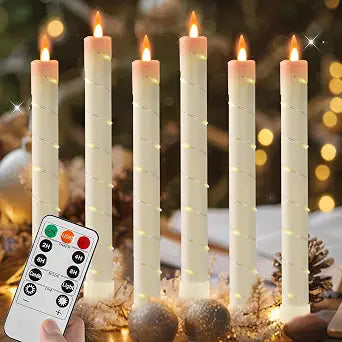 6 Pcs Flameless Taper Candles with Embedded Star String, Flickering