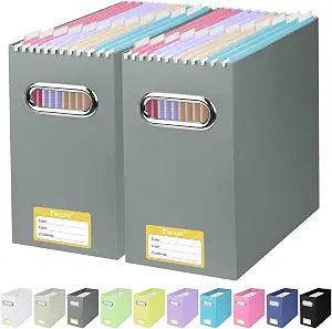 BALEINE 2PK File Organizer Box, Cardboard File Folder Organizer with Handle