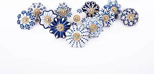 Ceramic Knobs Set of 12  Blue & White Flower Vintage Drawer Pulls, Decorative Cabinet Door Knobs for Kitchen, Dresser, Cupboard, Bathroom, Wardrobe & Furniture Hardware (Pack of 12)