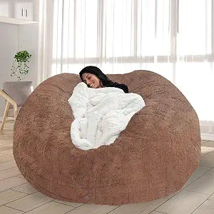 Bean Bag Chair for Adults Kids No Filling Soft Round Bean Bag Couch Lazy Sofa Cover for Bedroom Reading Chair, 3.5FT, Khaki
