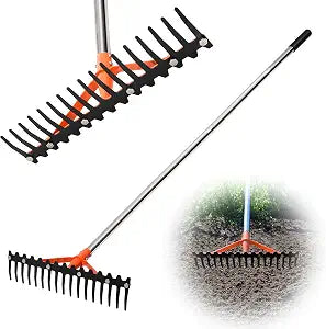 62 Inch Garden Rake with 17 Tempered Spring Steel Tines