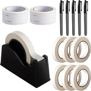 Resurhang 6 Rolls Freezer Tape with Tape Dispenser, 328 Yards Total, 1000 Pcs Freezer Labels, 5 Pcs Black Permanent Markers for Kitchen Refrigerator Food Meat Storage Organization Solution(White)