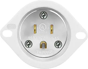 ENERLITES NEMA 5-15 Straight Blade Flanged Inlet, 15A 125V, White