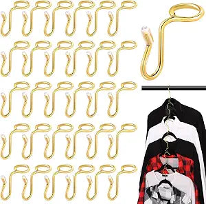 Sratte 50 Pieces Clothes Hanger Connector Hooks Metal for Closet, Gold