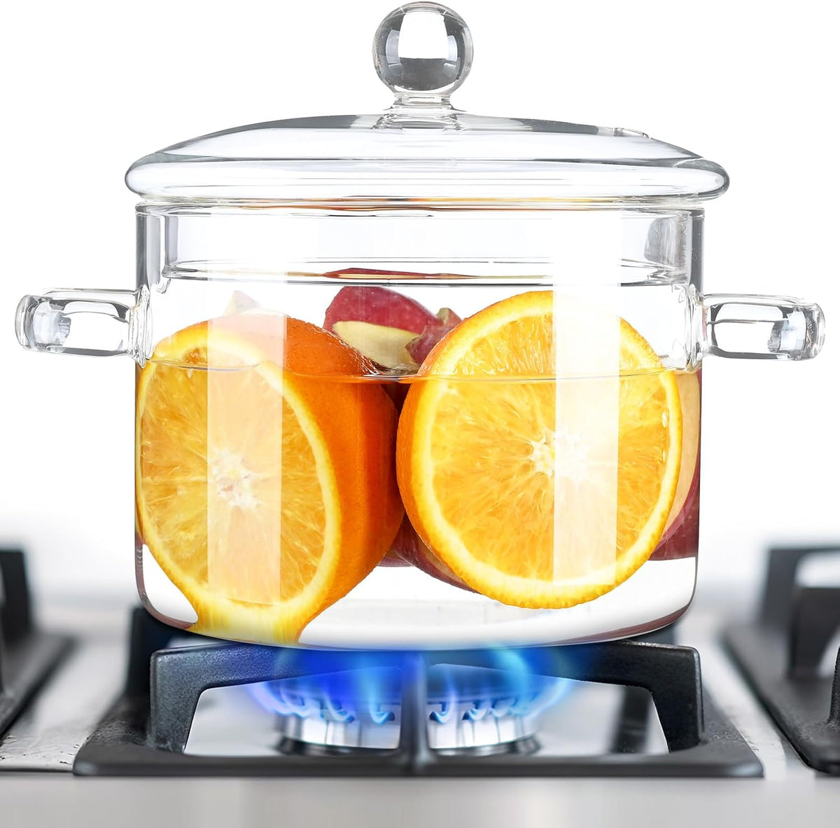 Glass Pots for Cooking on Stove, 1.5L/50OZ Glass Simmer Pot With Lid