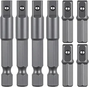 8 PCS 1/4 Hex to 1/4 Square Socket Adapter, Drill Socket Adapter Square Sockets Bit Adapters 1/4inch Impact Driver Power Bits Set for Automotive DIY Hex Shank SquareSocket Bits Adapters for Men