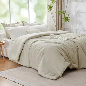 Beige Comforter Set King Bedding Set, 7 Pieces Soft Bed in a Bag with Comforter, Sheets, Pillowcases & Shams, All Season Boho King Bed Set