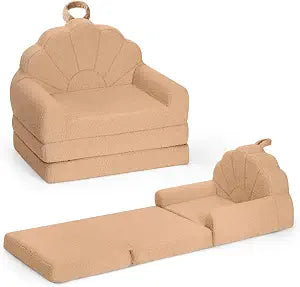 Airpanda Cozy Kids Couch and Chair, Fold Out Foam Sofa, Khaki