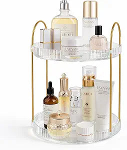 360 Rotating Makeup Organizer Large Capacity Perfume Tray, 2 Tier, Clear