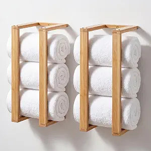 Gerrii 2 Pack Bamboo Bathroom Towel Racks, 17 x 7 x 7 Inch, Wood Color