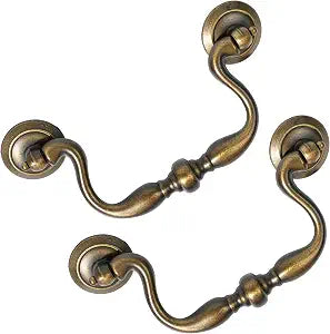 Antique Brass Drop Bail Drawer Pulls 4 Pack, 4 Inch Hole Centers