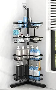 KEGII Floor Shower Caddy Standing, 4-Tier Corner Organizer with Hooks