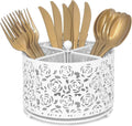 DysanVica Rotating Metal Silverware Caddy - Utensil Holder Countertop White