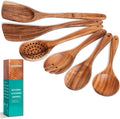 HOWHONG Teak Wooden Cooking Utensils Set - 6 Piece Wood Spoons for Cooking