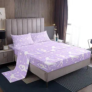Manfei Skating Girl Bed Sheet Set Twin Size,Ice Skates Figure Skating Sports Kawaii Purple Sheet Set,Cute Stars Love Hearts Graffiti Bedding Set with 1 Flat & 1 Fitted Sheet with 1 Pillow