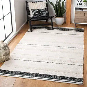 SAFAVIEH Striped Kilim Collection Accent Rug - 3' x 5', Ivory & Black, Handmade Flat Weave Cotton, Ideal for High Traffic Areas in Entryway, Living Room, Bedroom (STK512A)