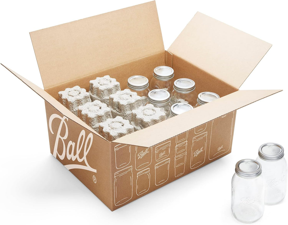 Ball Glass Mason Jar with Lids and Bands, Regular Mouth, Quart Size, 32 OZ (12 Pack)