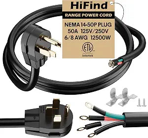 HiFind 4-Prong Replacement 50 Amp Range Power Cord 6 Ft, NEMA 14-50P to 4-Color Wire with Eyelet Connector,RV Tesla/EV Charger Generator Stove Appliance Extension Plug,Waterproof 6/2+8/2 AWG SRDT,ETL