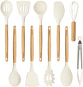 CAROTE 10-Piece Kitchen Utensils Set with Wood Cool-Touch Handles, Cream