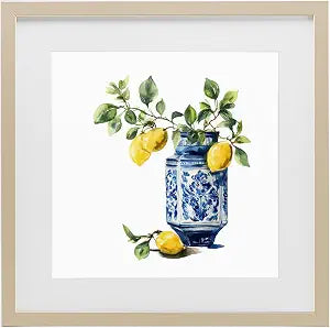 Ornate Lemon Chinoiserie Still Life, 13 x 13 Inch Framed Print Under Glass