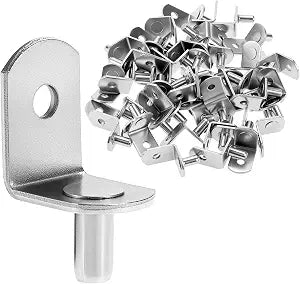 QWORK 100 Pcs Shelf Support Pegs, 5mm L-Shaped Steel Cabinet Shelf Pins, for Cabinets, Bookshelves, Furniture, Silver