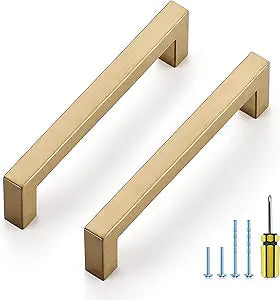 Ravinte Champagne Bronze Square Pulls Cabinet Handles,5 Inch,10 Pack