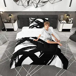 jejeloiu Black and White Comforter Set Twin Size Bedding Set