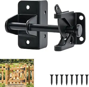 Self-Locking Gate Latch, Heavy Duty Gravity Fence Latch for Wooden Gates, Vinyl & Metal Fences, Black Finish, Easy Install with 8 Screws, Ideal for Pool, Garden, Deck, Barn & Outdoor Use
