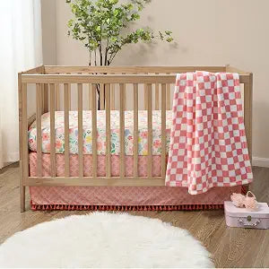 The Peanutshell Baby Crib Bedding Set for Girls - 3 Pieces - Newborn, Infant & Toddler Bed - Pink Baby Blanket Set with Fitted Crib Sheet, Dust Ruffle - Wildflower Boho Floral Girl Nursery D��cor