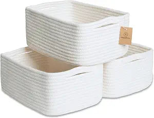 NaturalCozy 11.8"x8"x4.5 Storage Baskets for Shelves 3 Pack | Cotton Rope Woven Small Baskets for Organizing | Small Storage Bins for Nursery, Bathroom, Closet, Cube Shelf, Decorative, Gift Basket