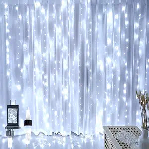 HEYFUNi 9.8FT x 9.8FT White Curtain Lights Plug in, Curtain Fairy Lights