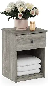 Furinno Tidur Nightstand, 1-Pack, French Oak Grey