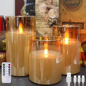200 Hours Glass Rechargeable Flickering Flameless Candles with Remote3