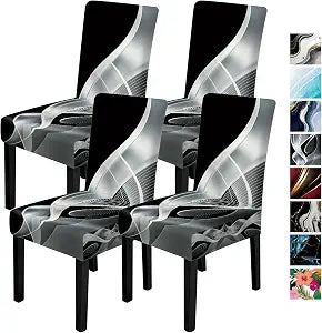 ANNA QUEEN Geometric Print Dining Chair Covers Set of 4,Stretch Fit Washable Elastic Slipcovers,Removable Furniture Protector for Kitchen Dining Room Chairs