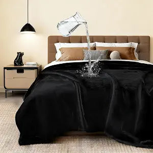 Black Waterproof Blanket for Bed, Reversible Bed Blankets (76''x80'')