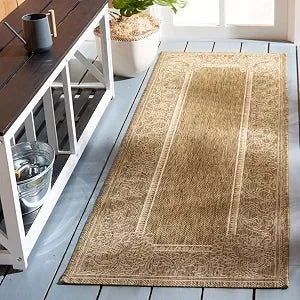 SAFAVIEH Washable Rug Outdoor Courtyard Collection - 2'3" x 6'7" Runner, Brown & Natural, Non-Shedding & Easy Cleaning, Ideal for Patio, Entryway, Mudroom, Hallway, Kitchen (CY2965-3009)