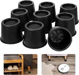 9 Pack 4 Inch Furniture Risers - Bed Risers 4 Inch Heavy Duty with Non-Slip Pads, Supports 1500 Lbs for Sofa, Table, Chair & Couch - Black Plastic Leg Extenders (5.2x3.9 Inches)