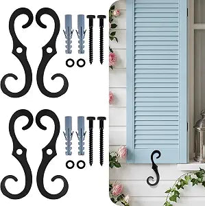 4 Pack 6.3 Inch Black S Style Shutter Dogs Hardware with Mounting Screws