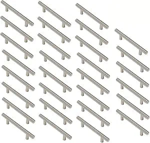 Aimyoo Cabinet Handles - Pack of 30 Stainless Steel Hollow Tube T Bar Drawer Pulls Cupboard Knob for Kitchen Furniture Hardware (Overall Length: 6", Hole Center: 3-3/4")