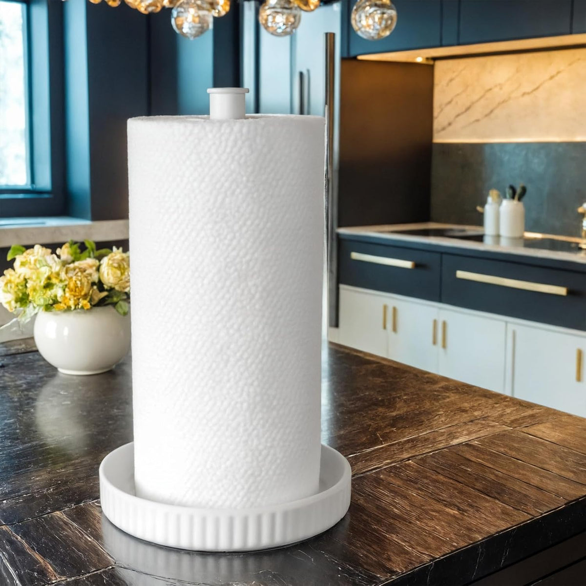 Paper Towel Holder Countertop,Ceramic Base,Fits Double to Family Rolls,A