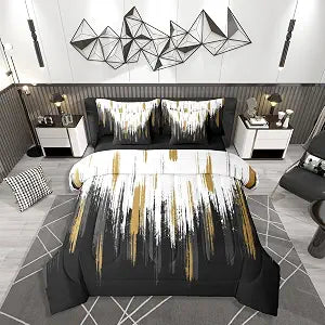 Black And White Abstract Full 7 Piece Bedding Set For Kids Adults