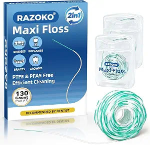 RAZOKO Threader Dental Floss 2-in-1 Waxed Floss for Orthodontic Appliances