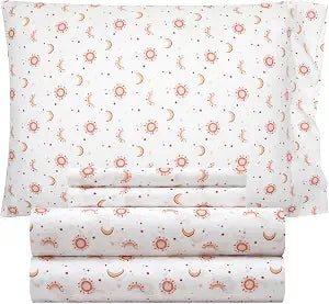 Heritage Kids 4-Piece Full Sheet Set Celestial Sun and Moon, Includes Top Sheet, Fitted Sheet & 2 Pillowcases, Soft Microfiber Bedding for Girls��� Bedroom or Guest Room