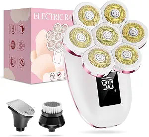 3-in-1 Electric Razors for Women,Bikini Trimmer for Women,7D Painless Electric Shaver with Facial Cleansing Brush,Gifts for Women, Hair Remover for Legs Water Resistant Wet/Dry(Pale Pink)