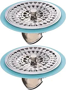 uxcell 1 Pcs Odor-Proof Shower Floor Drain, Stainless Steel Hair Catcher Shower Floor Drain Backflow Preventer for Home Bathroom Bathtub Kitchen Drains, Blue(Fit 1.25''-3'' Caliber)