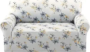 H.VERSAILTEX Printed Loveseat Covers for 2 Cushion Couch High Stretch Sofa Slipcover Soft Skin-Friendly Fabric Sofa Cover for Dogs Washable(Vintage Petal-Yellow,Loveseat)