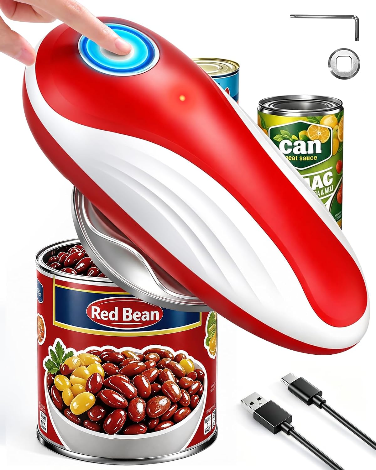 Rechargeable Electric Can Opener with Replaceable Blade & Smooth Edge