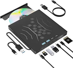 Wbacon 7 in 1 External CD/DVD Drive for Laptop, USB 3.0 External CD Drive