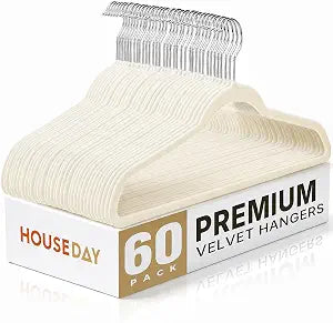 HOUSE DAY Ivory Velvet Hangers 60 Pack No Mark, Sturdy Non Slip Hanger